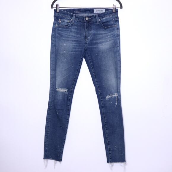 ADRIANO GOLDSCHMIED Legging Ankle Splatter Distressed Jeans Blue Women's 27R - Picture 1 of 14